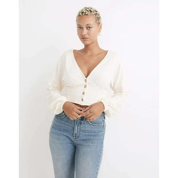 Madewell Tops - Madewell Deep-V Button-Front Crop Top size XS NWT